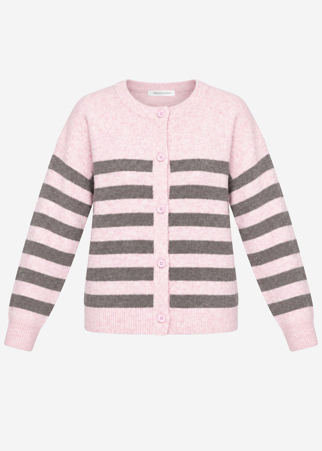 Gestreifter Cardigan mit Passe - rosa