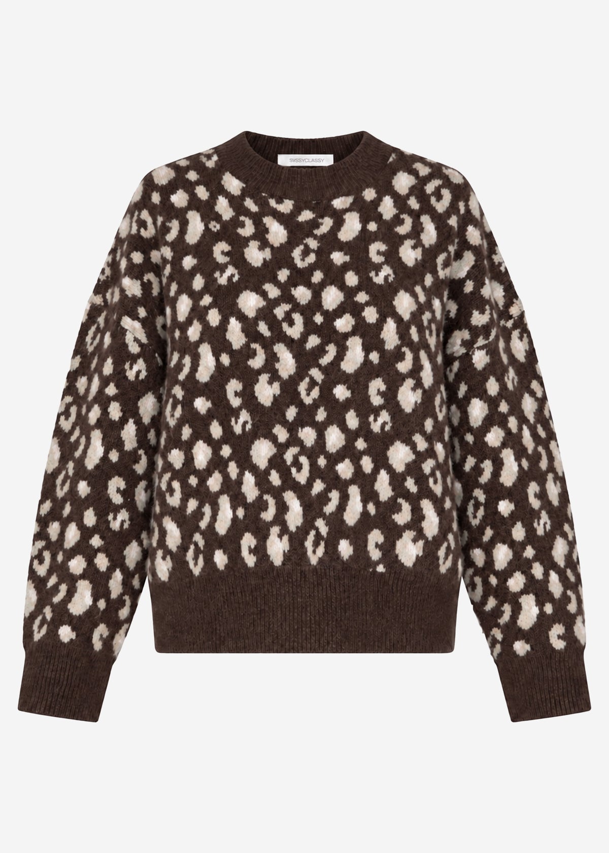 Jumper with wide ribbing and leopard pattern - brown