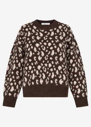 Jumper with wide ribbing and leopard pattern - brown