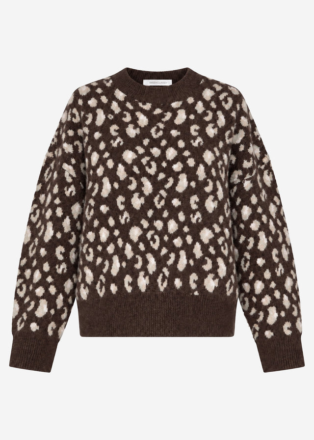 Pullover mit breiter Rippe und Leo-Muster - braun