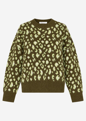 Jumper with wide ribbing and leopard print - khaki