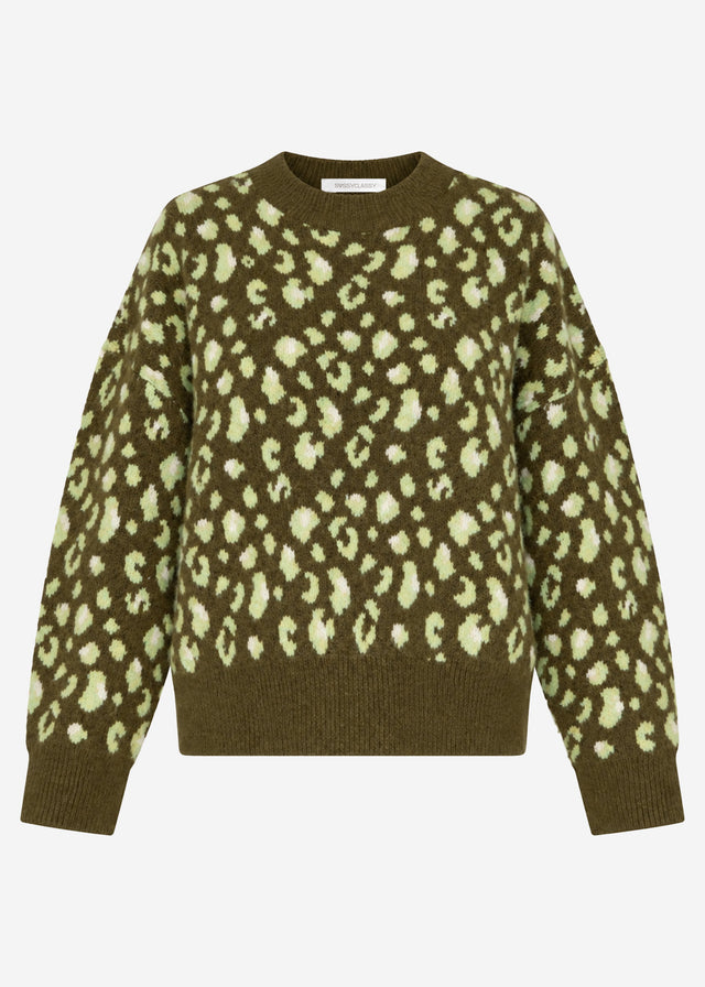 Jumper with wide ribbing and leopard print - khaki
