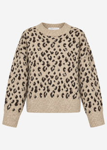 Pullover mit breiter Rippe und Leo-Muster - beige