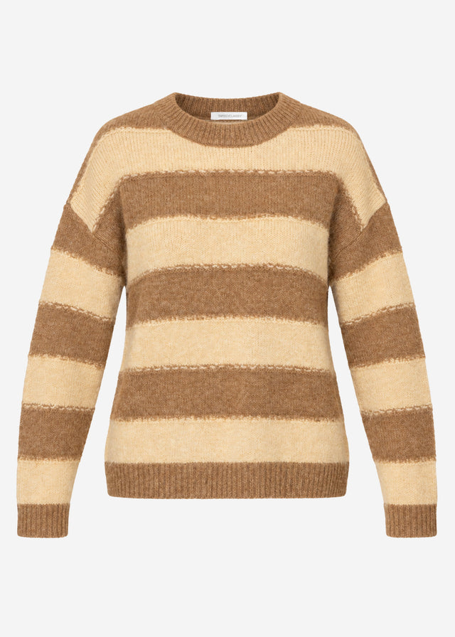 Knit jumper with block stripes - camel-beige