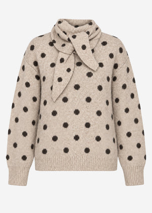 Polka dot jumper with scarf - beige