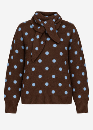 Polka dot jumper with scarf - brown