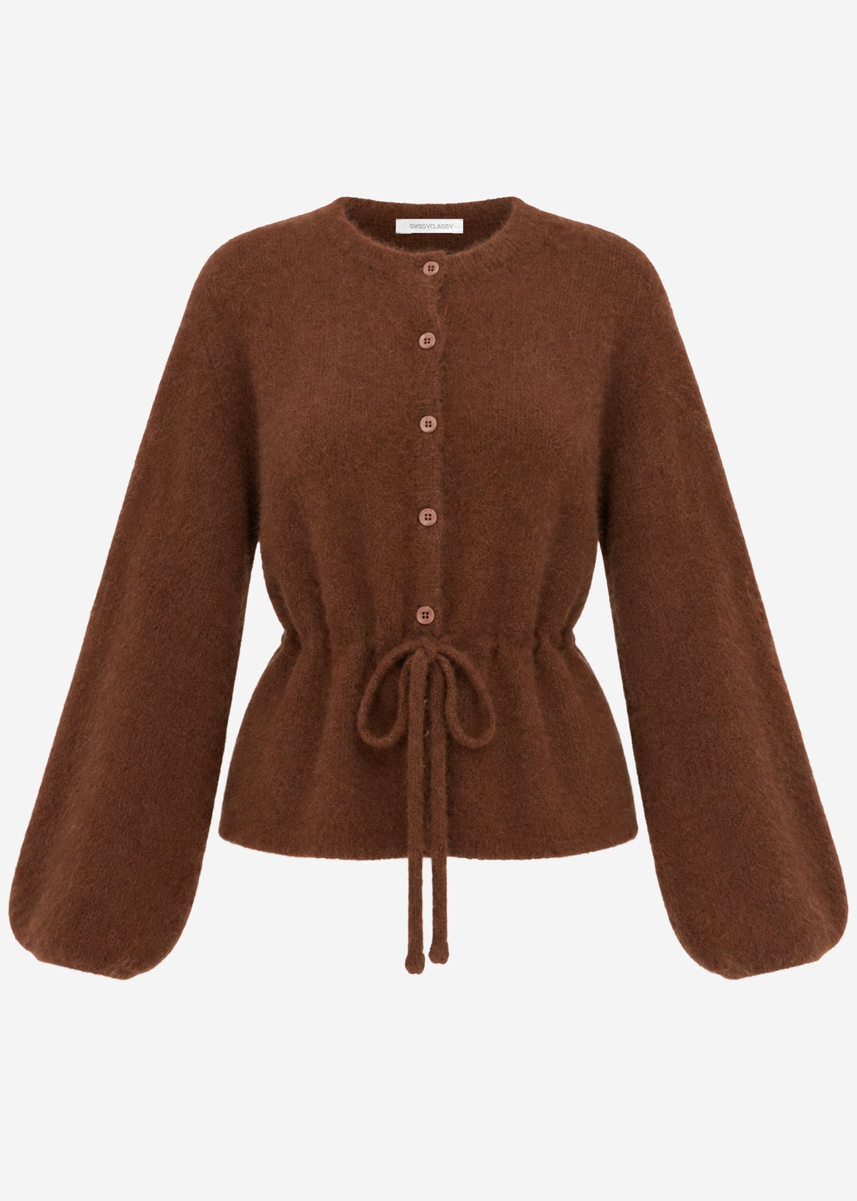 Cardigan with adjustable drawstring - brown