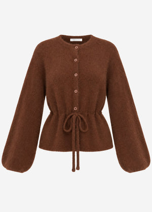 Cardigan with adjustable drawstring - brown