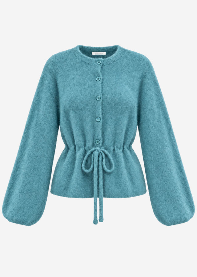 Strickjacke mit verstellbarem Kordelzug - petrol