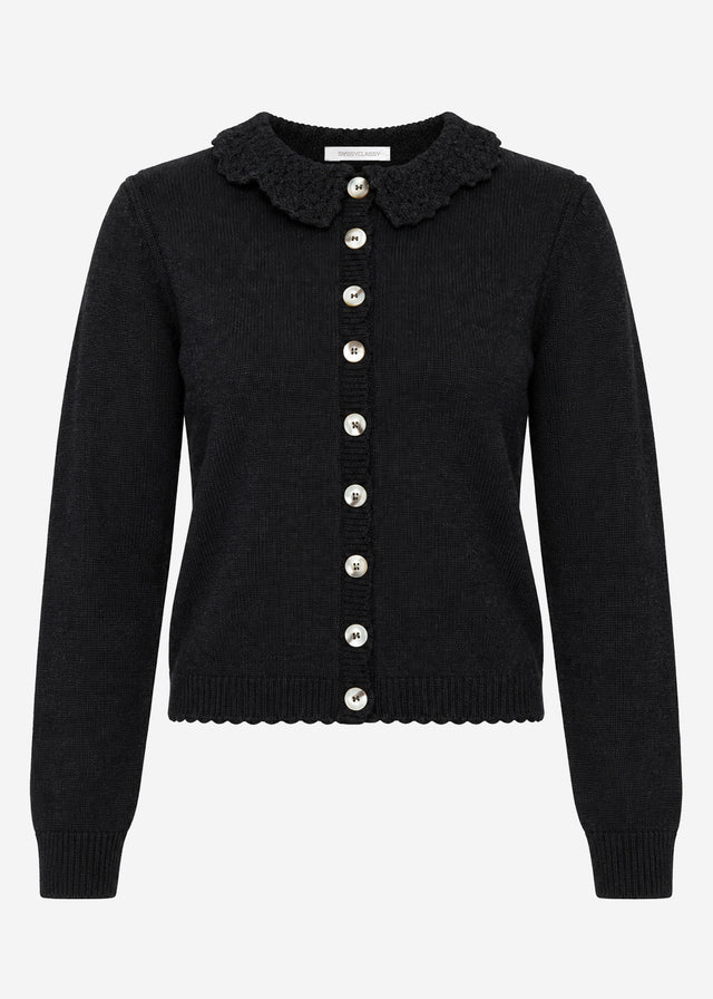 Strickjacke mit Häkelkragen - schwarz