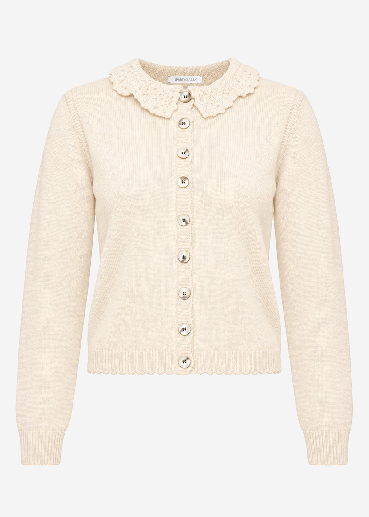 Strickjacke mit Häkelkragen - beige