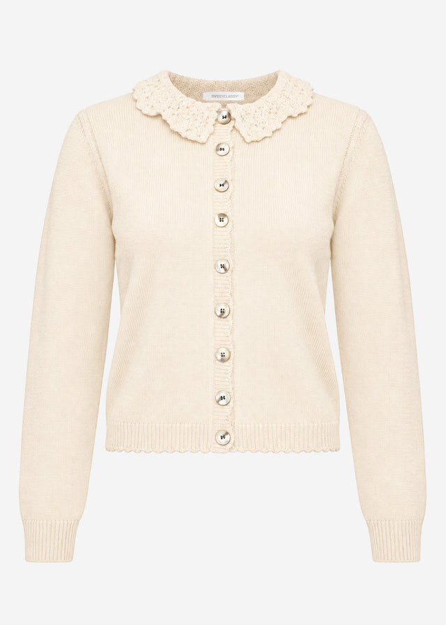 Cardigan with crochet collar - beige
