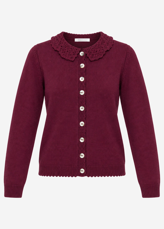 Cardigan with crochet collar - burgundy