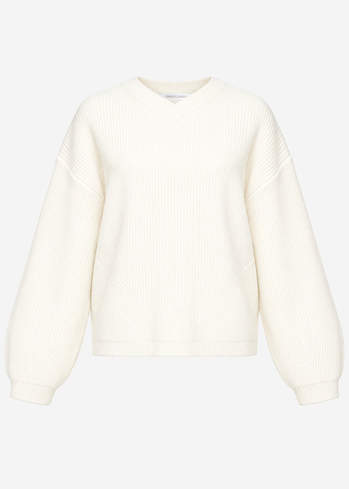 Ribbed knit jumper with a high V-neck - off-white