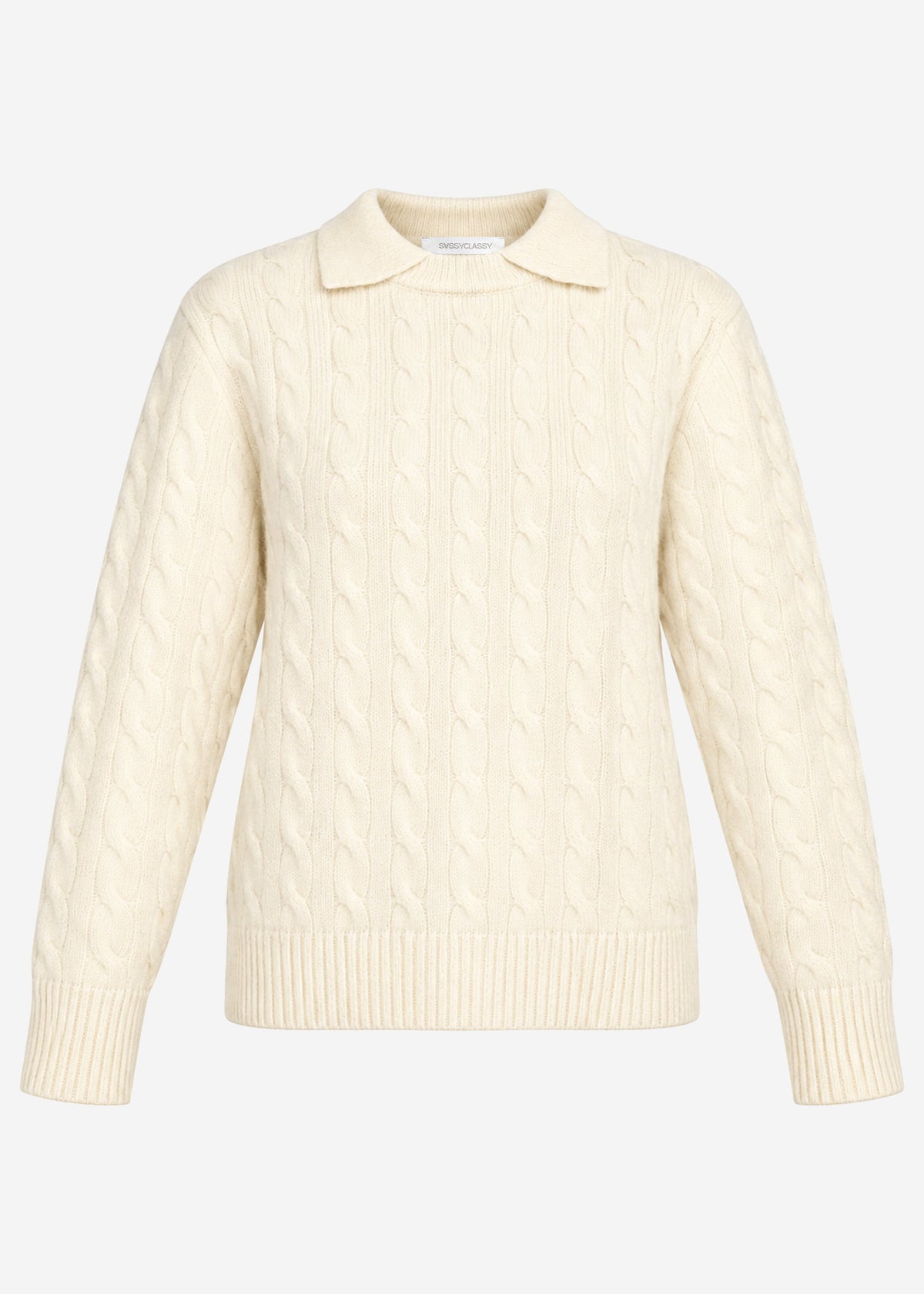 Knit jumper with cable knit and collar - off-white
