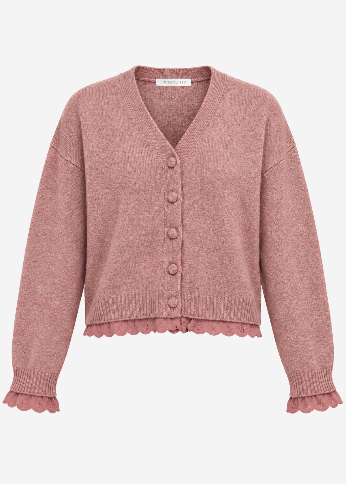 Strickjacke mit Lochstickerei - mauve