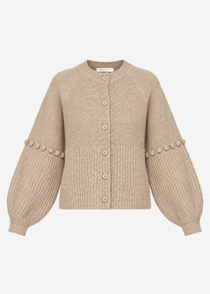 Strickjacke mit dekorativen Statement-Ärmeln - beige