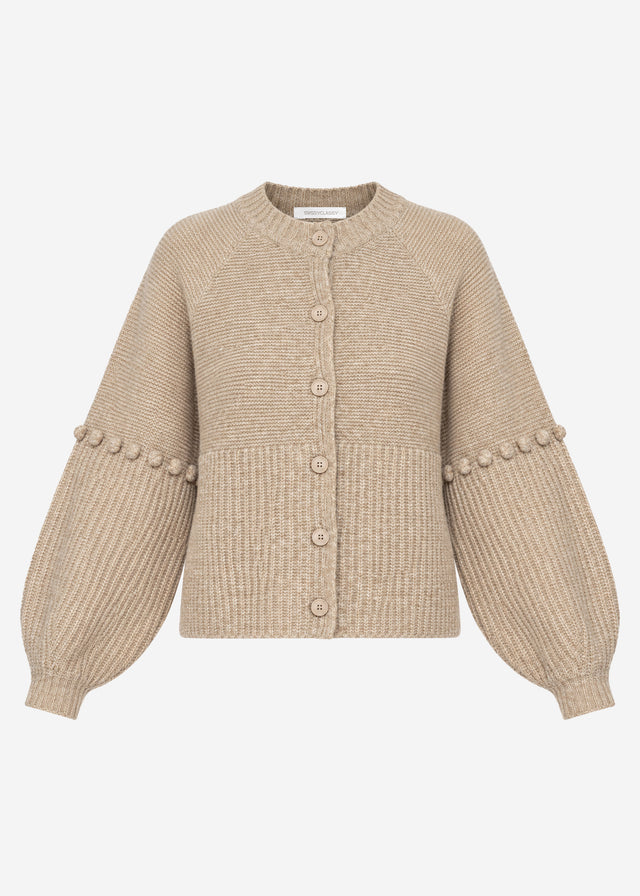 Strickjacke mit dekorativen Statement-Ärmeln - beige