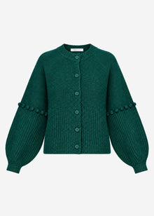 Strickjacke mit dekorativen Statement-Ärmeln - dunkelgrün