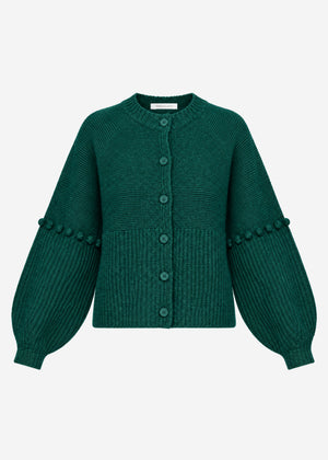 Strickjacke mit dekorativen Statement-Ärmeln - dunkelgrün