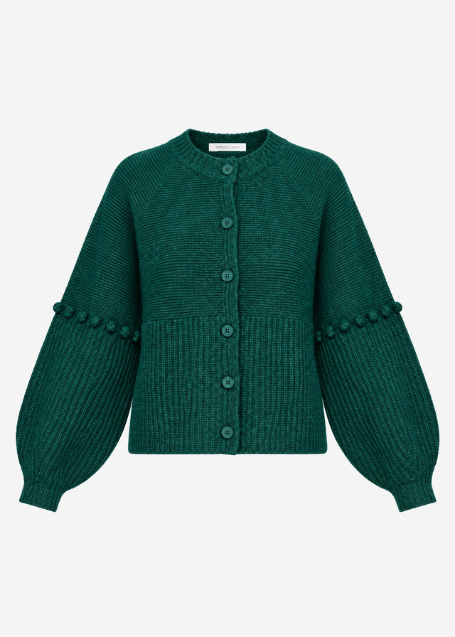 Strickjacke mit dekorativen Statement-Ärmeln - dunkelgrün
