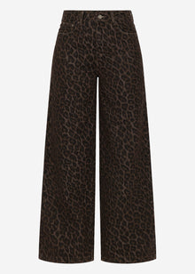 Wide-Leg-Jeans mit Leo-Muster - braun