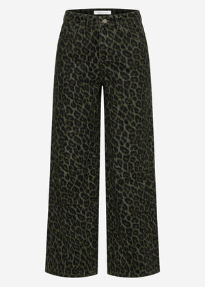 Wide-Leg-Jeans mit Leo-Muster - khaki