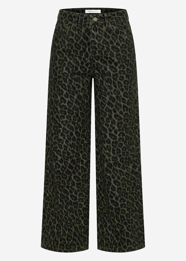 Wide-Leg-Jeans mit Leo-Muster - khaki