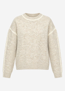 Pullover mit Ziernähten und Wollanteil - beige-offwhite