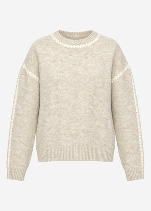 Jumper with decorative stitching and wool blend - beige-off-white