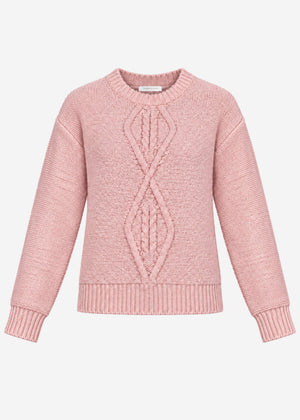 Flauschiger Strickpullover mit Zopfmuster - mauve