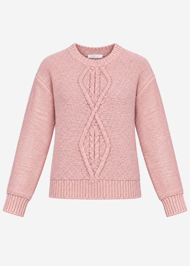 Flauschiger Strickpullover mit Zopfmuster - mauve