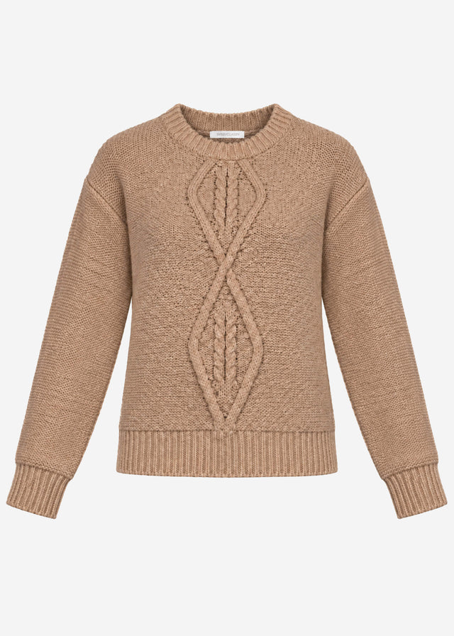 Flauschiger Strickpullover mit Zopfmuster - braun