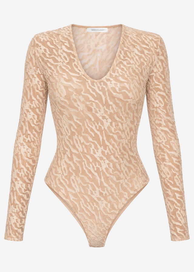 Langarmbody mit Strukturmuster - beige
