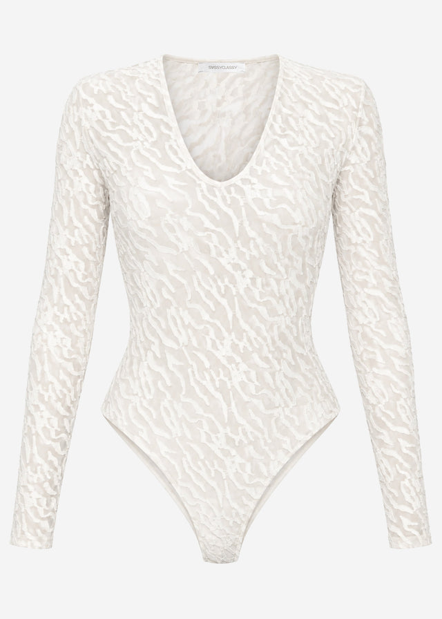Langarmbody mit Strukturmuster - offwhite