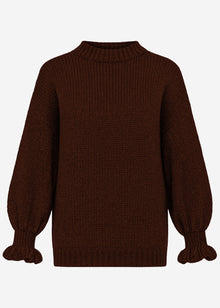 Strickpullover mit Rüschenärmeln - braun