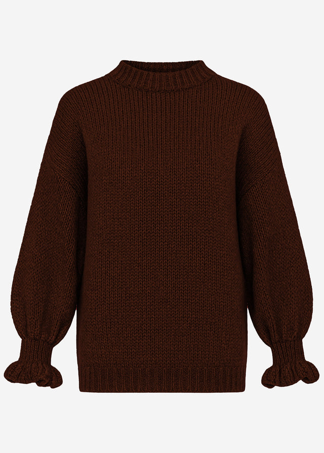 Knit jumper with ruffle sleeves - brown