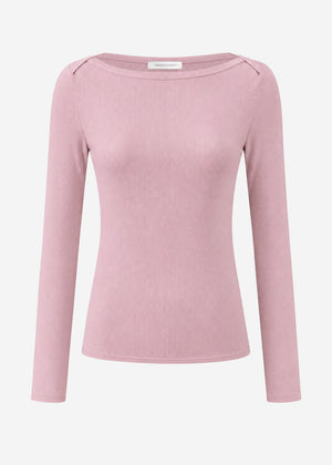 Long-sleeved top with boat neck - dusty rose