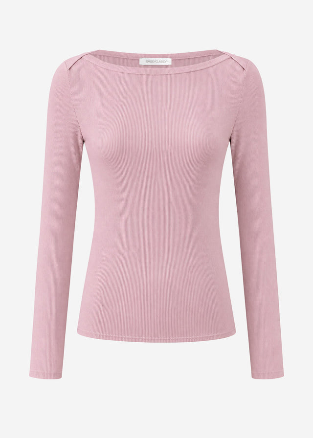 Langarmshirt mit U-Boot Ausschnitt - altrosa