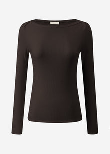 Langarmshirt mit U-Boot Ausschnitt - braun