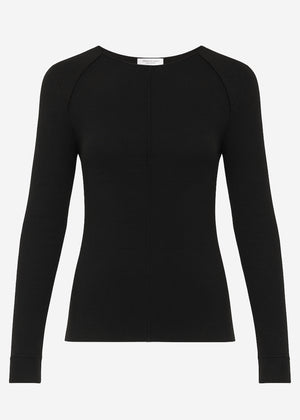 Langarmshirt mit Ziernähten - schwarz