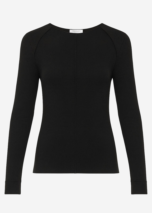 Langarmshirt mit Ziernähten - schwarz