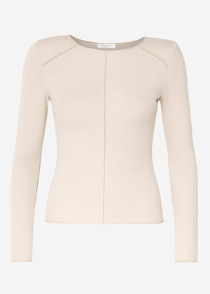 Langarmshirt mit Ziernähten - beige