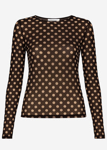 Semi-sheer long-sleeved top with cashmere blend and polka dots - brown