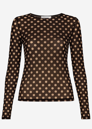 Mesh Langarmshirt mit Punkten - braun
