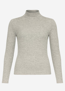 Geripptes Langarmshirt mit Stehkragen -  grau