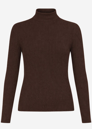 Geripptes Langarmshirt mit Stehkragen - braun