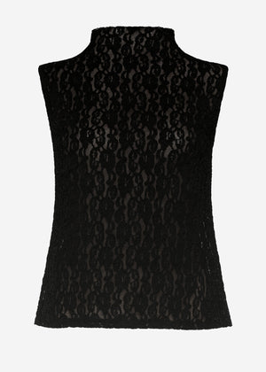 Lace top with stand-up collar - black