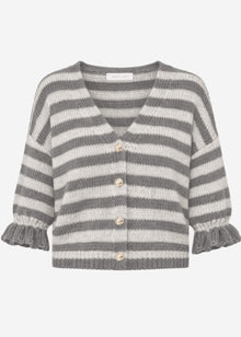 Gestreifter Cardigan mit 3/4-Ärmeln - grau