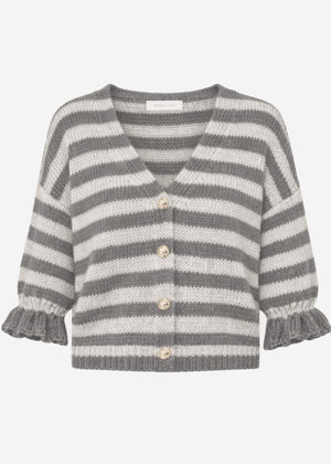 Gestreifter Cardigan mit 3/4-Ärmeln - grau